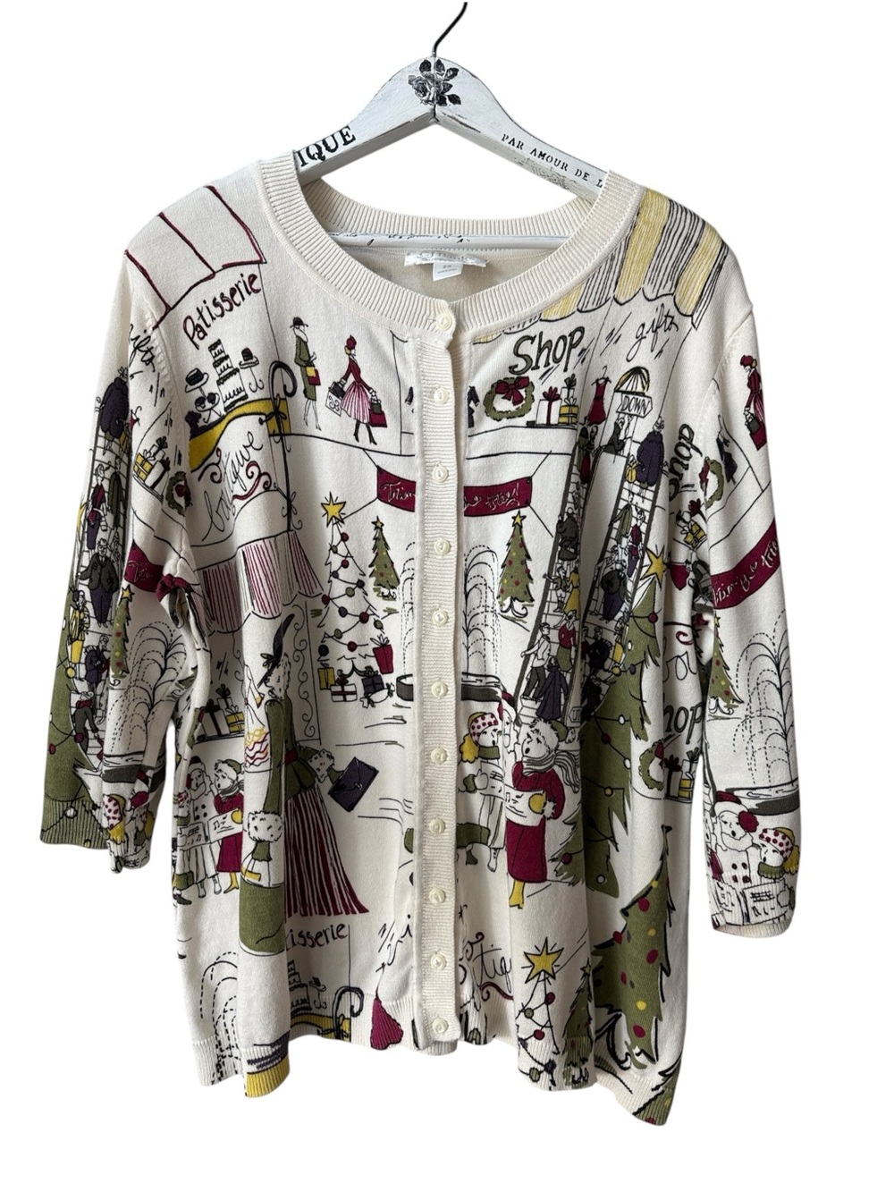 C.J. Banks 3/4 Sleeve Christmas Cardigan 50s Vintage Inspired Shopping Print 2X